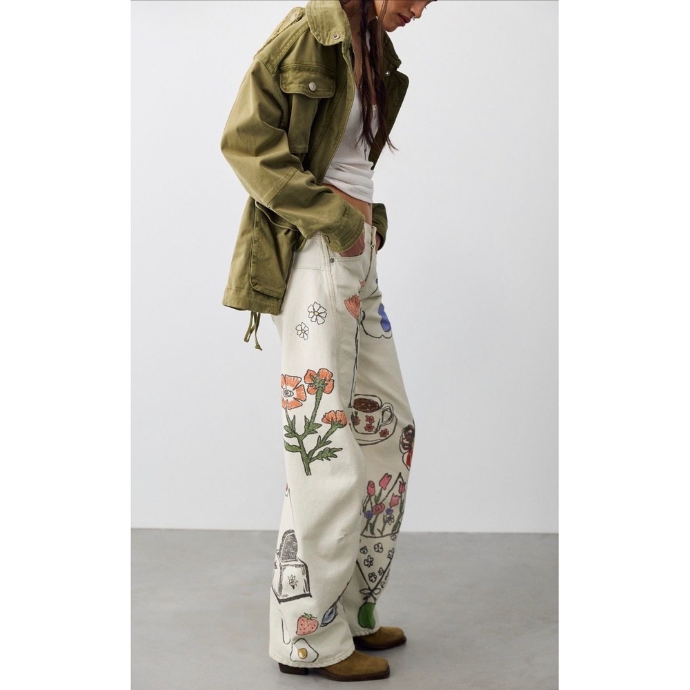 We the Free Fable Printed Twisted Jeans NWOT cafe combo